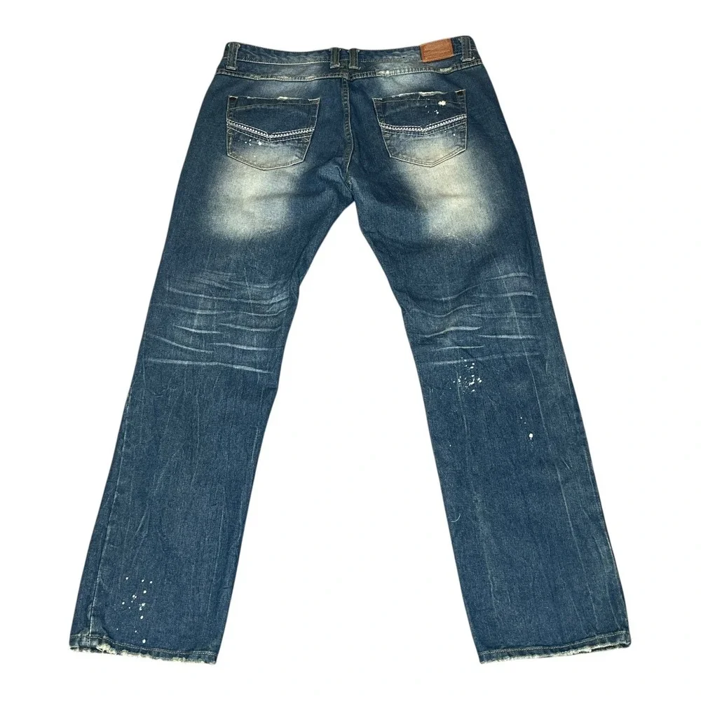 Jordan Craig Mens Distressed Blue Jeans Paint Splatter Ripped Straight‎ 36x32